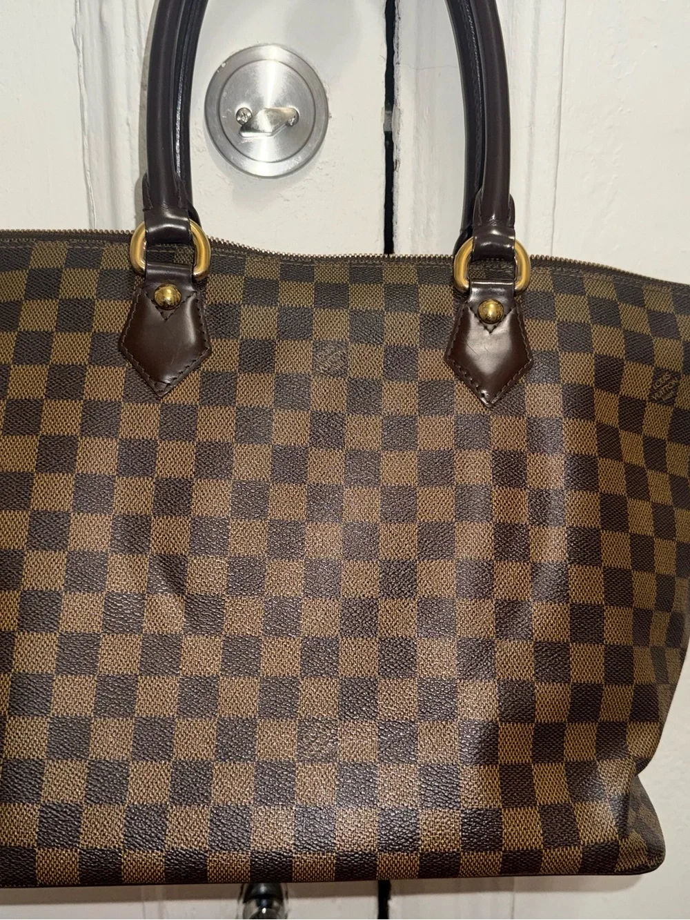 Louis Vuitton Damier Ebene Saleya PM Tote Shoulder Handbag